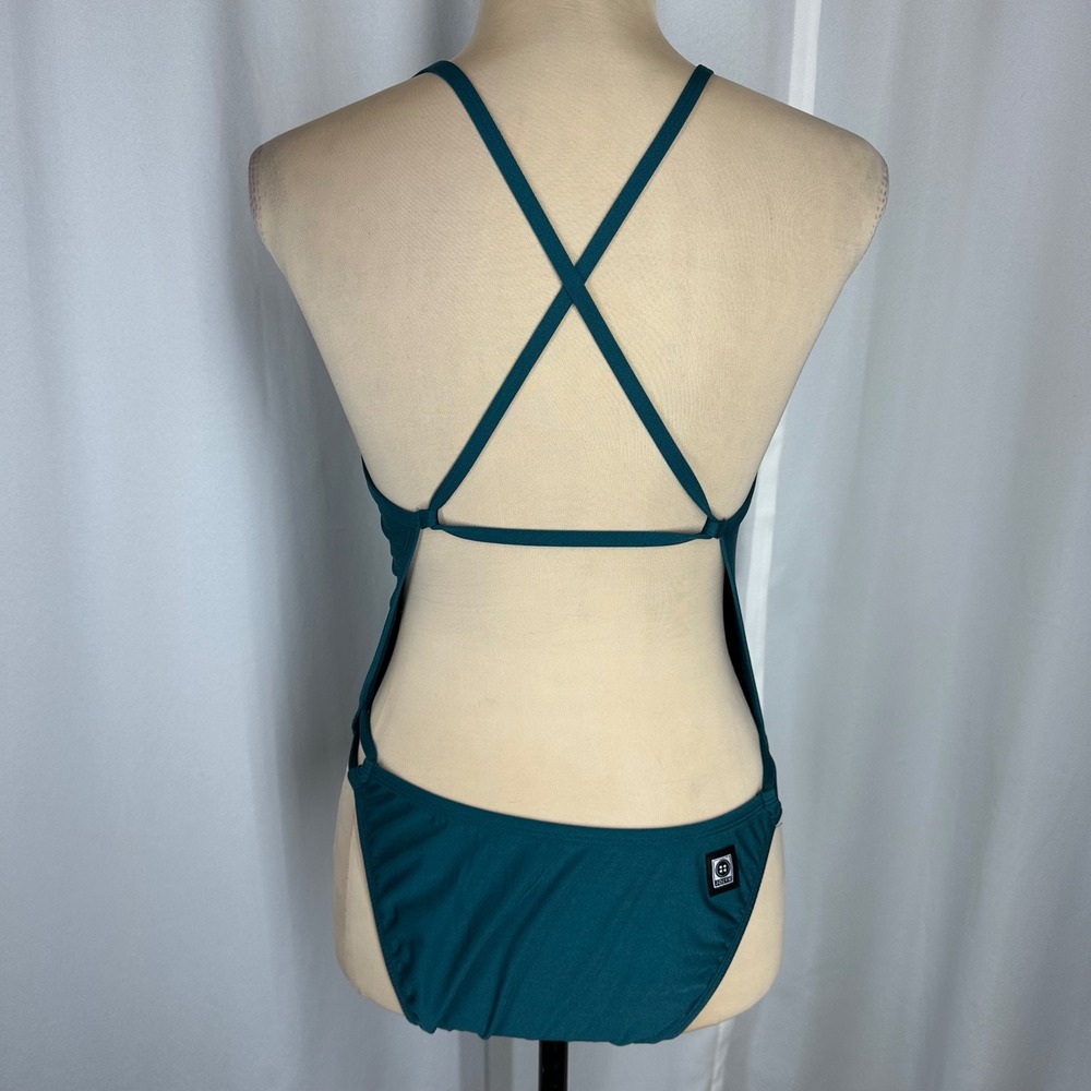 JOLYN Alyssa One Piece Swimsuit Size 34 US 8/10 Teal Open Back Athletic - Picture 3 of 12